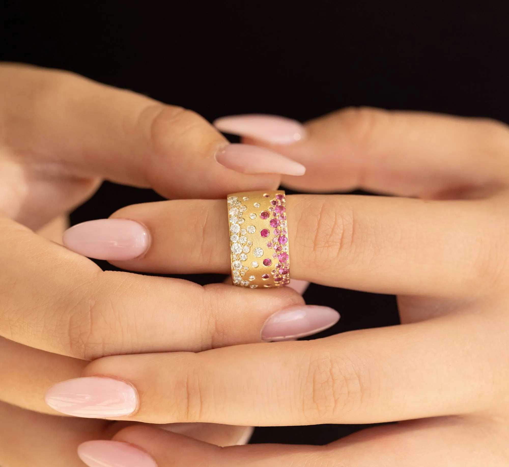 Scattered Diamond & Pink Sapphire Band