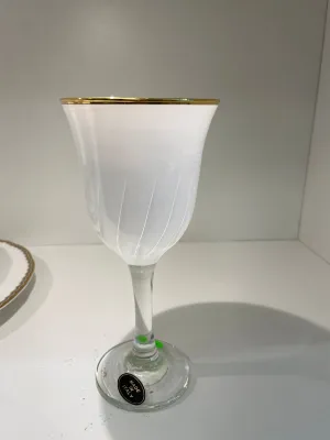Set of 6 White glass with gold rim