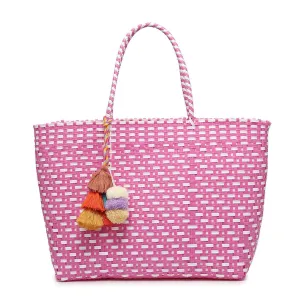 Shelby Large Handwoven Tote w/ Pom-Poms
