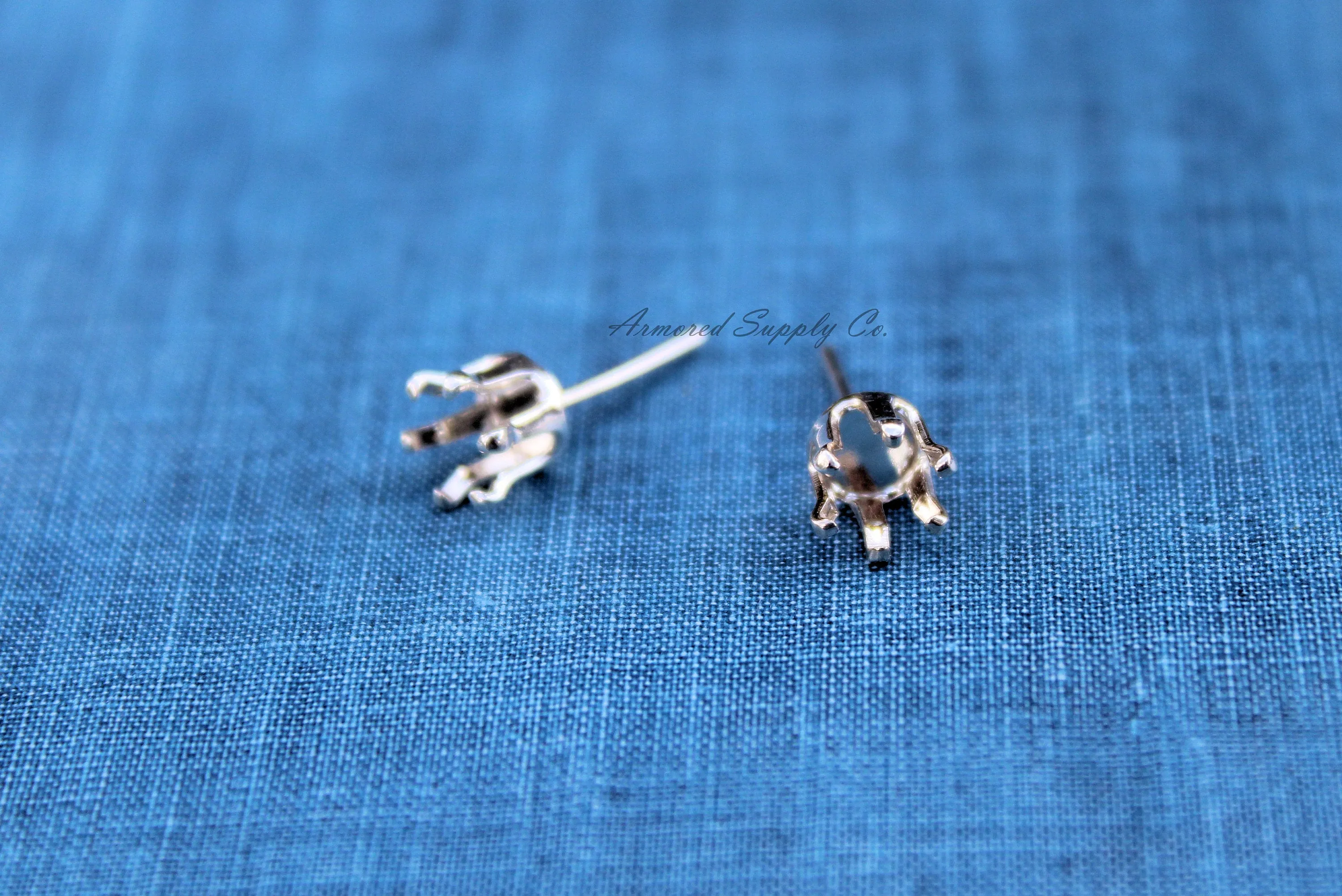 Silver 4mm Snap-in Bezel Raw Stone Stud Earring Blanks