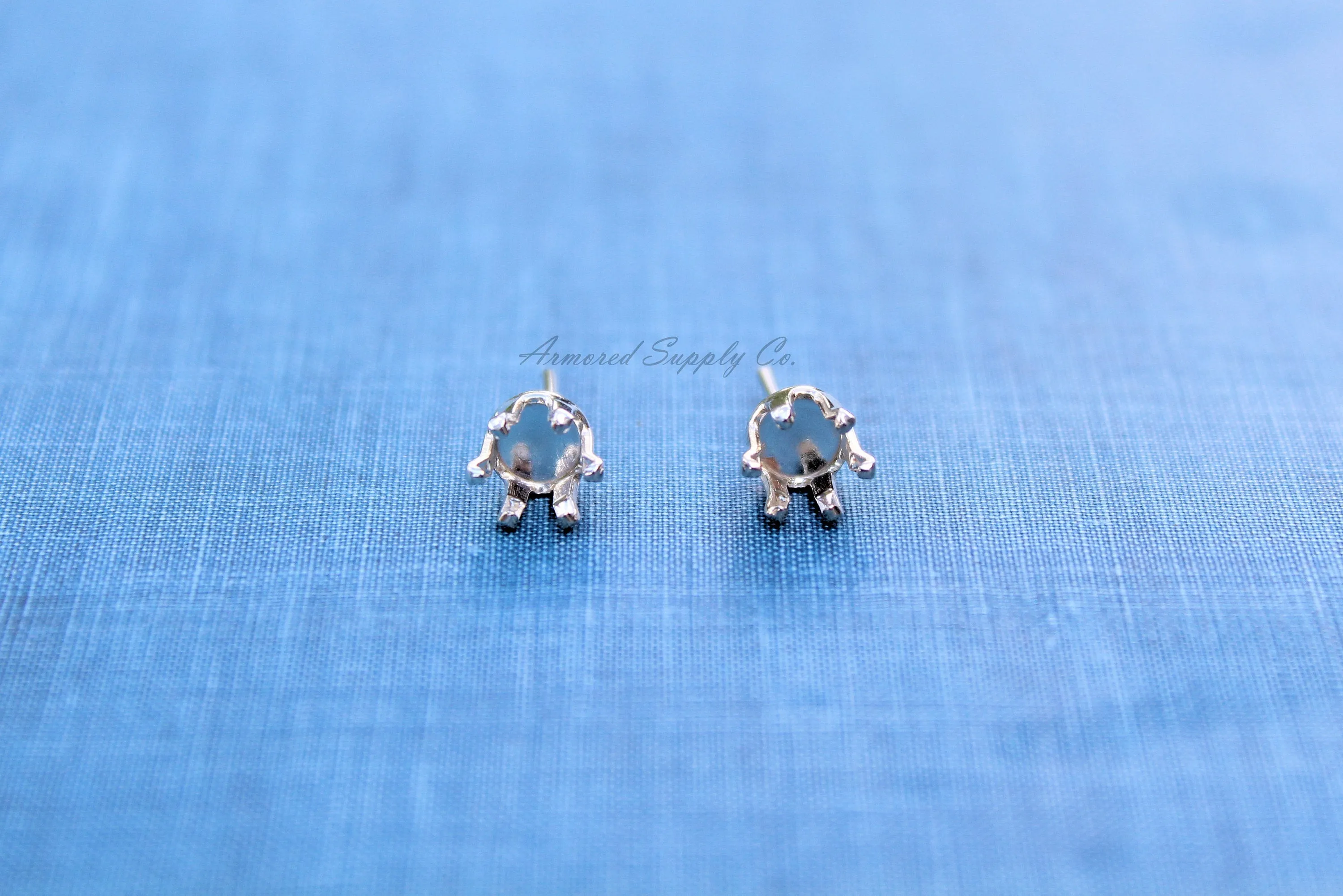 Silver 4mm Snap-in Bezel Raw Stone Stud Earring Blanks