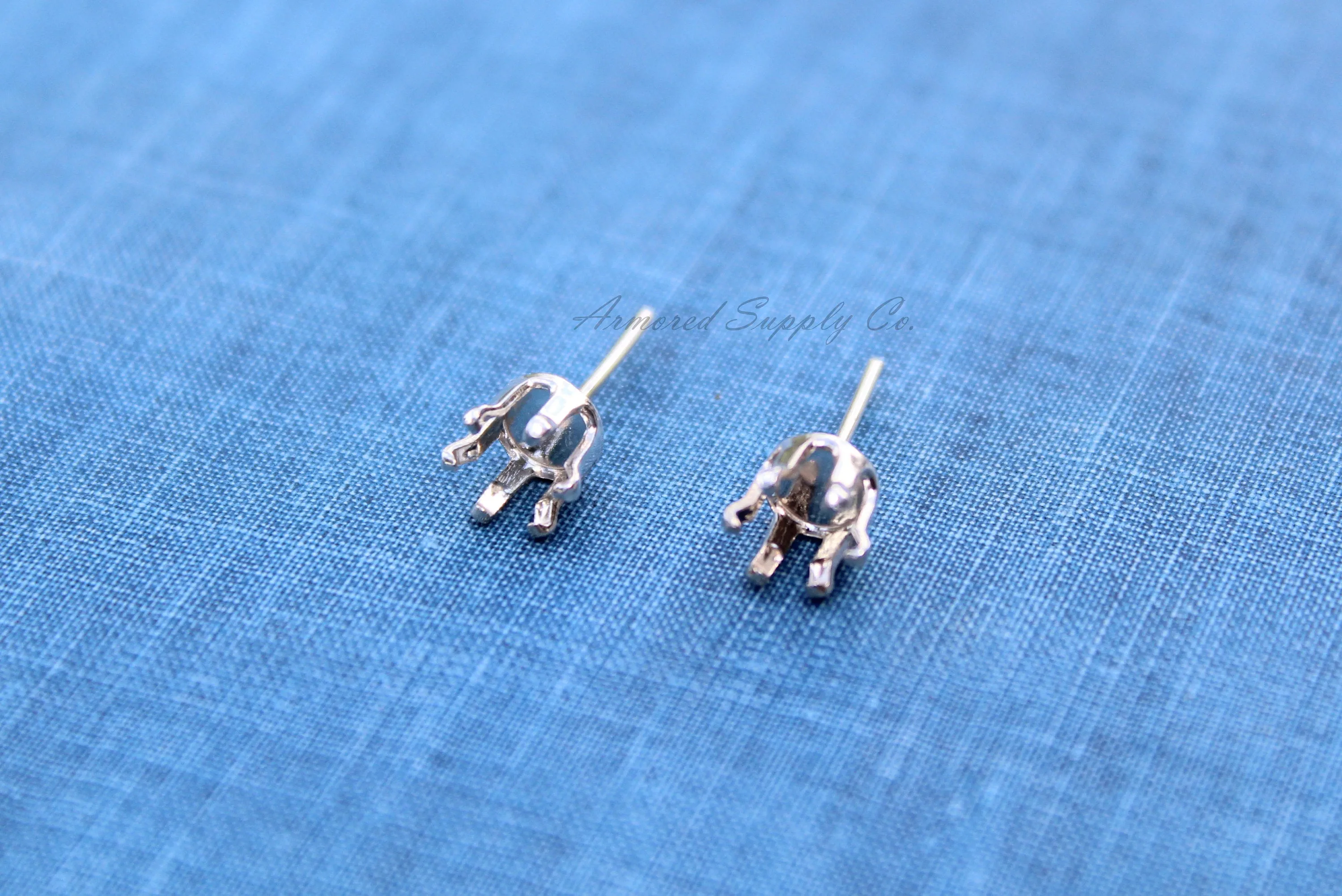 Silver 4mm Snap-in Bezel Raw Stone Stud Earring Blanks
