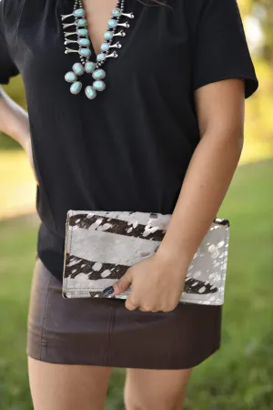 Silver Acid Zip Cowhide Clutch