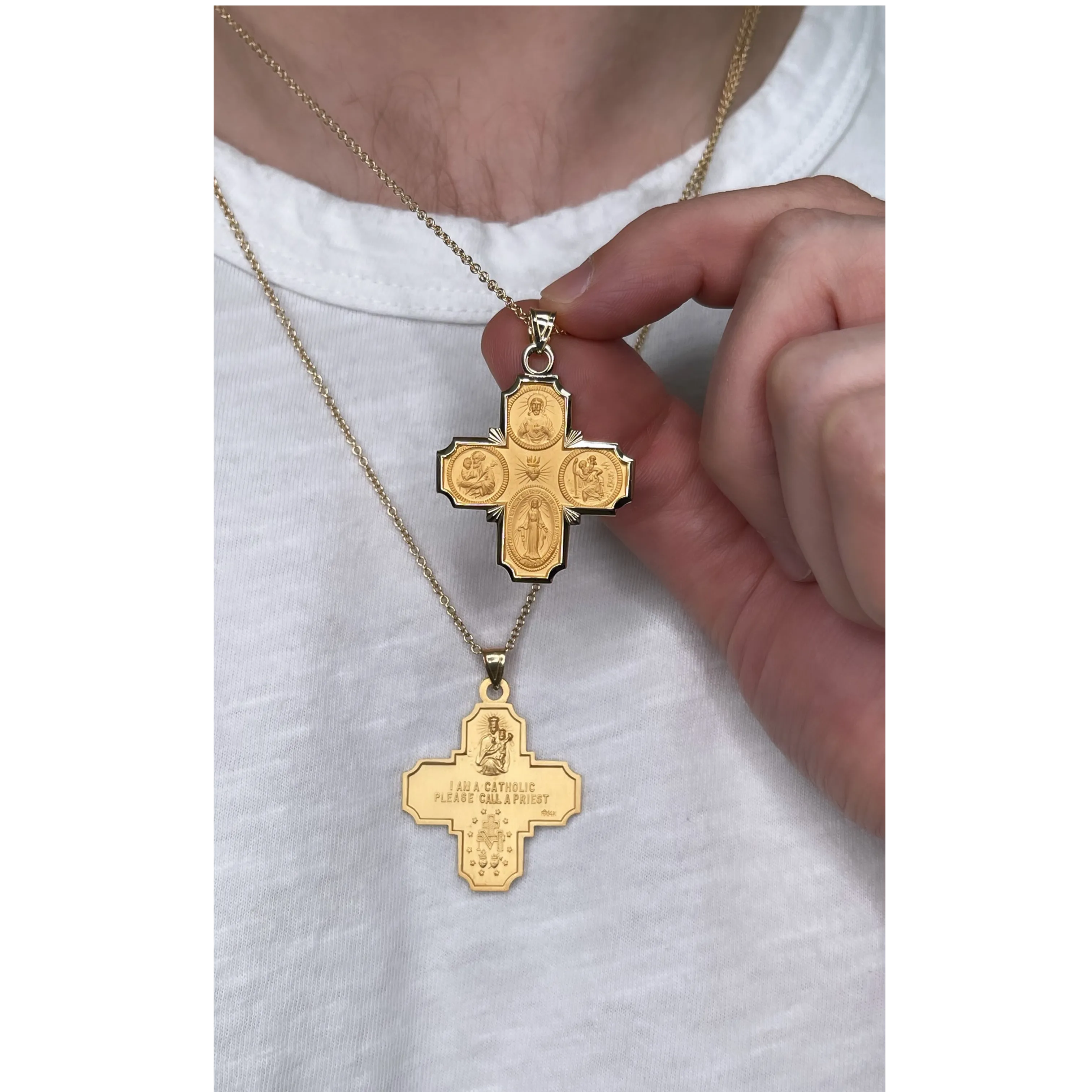 SOLID 14K GOLD FOUR WAY MEDAL | CROSS PENDANT