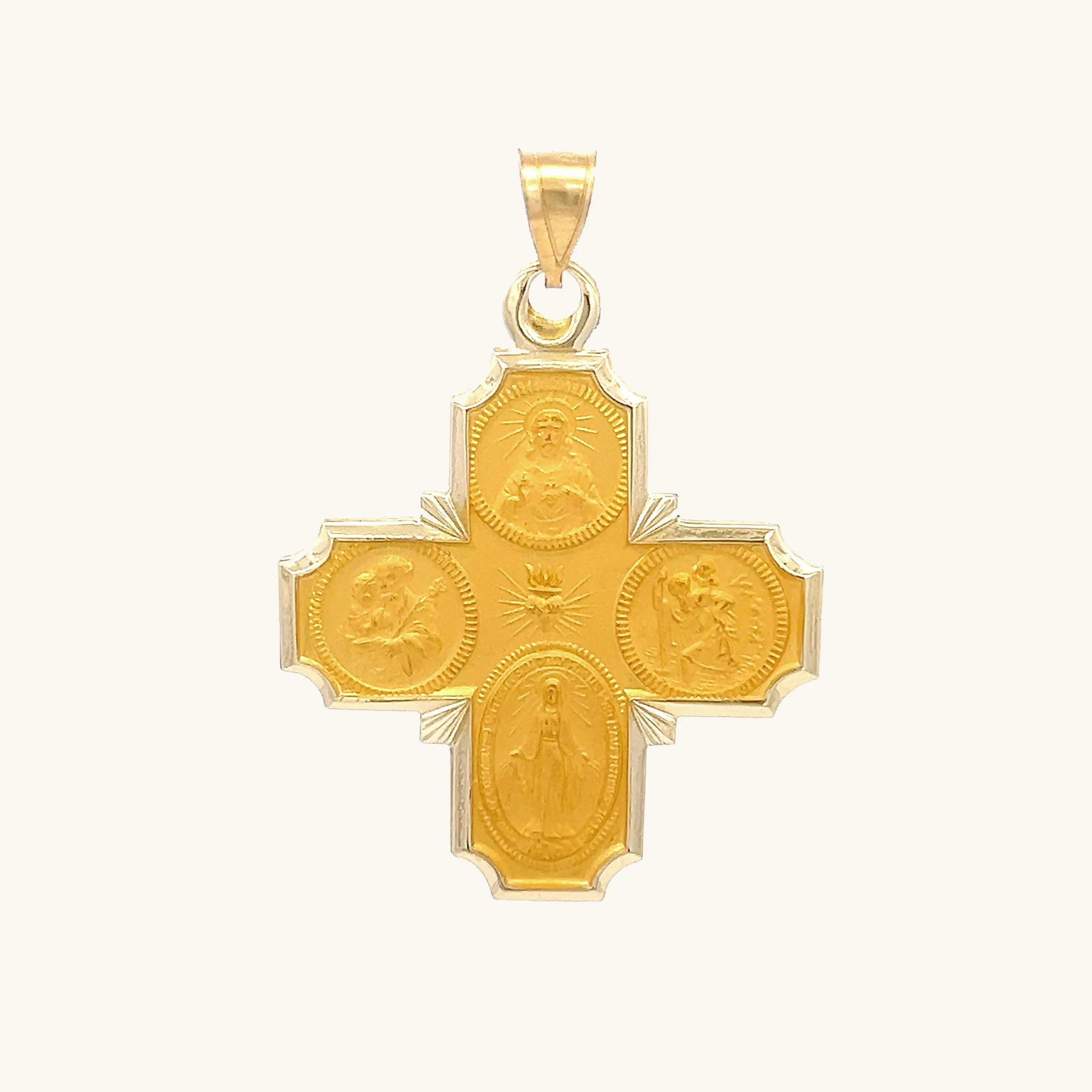 SOLID 14K GOLD FOUR WAY MEDAL | CROSS PENDANT