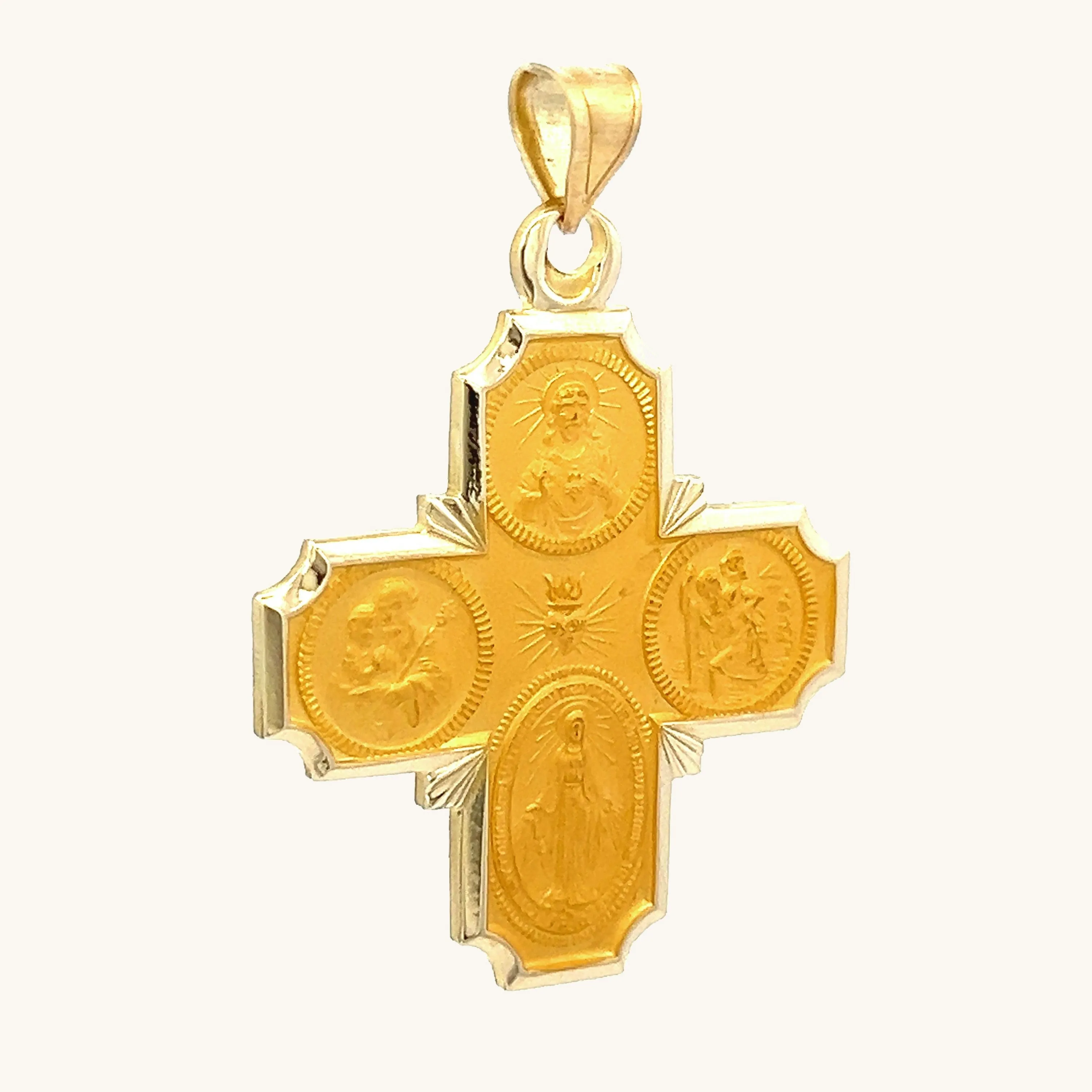SOLID 14K GOLD FOUR WAY MEDAL | CROSS PENDANT