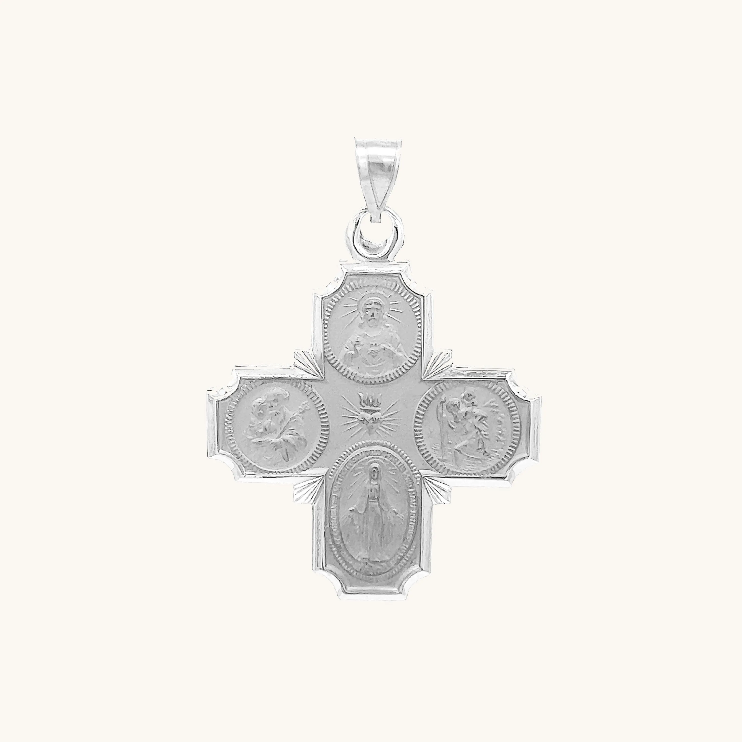SOLID 14K GOLD FOUR WAY MEDAL | CROSS PENDANT