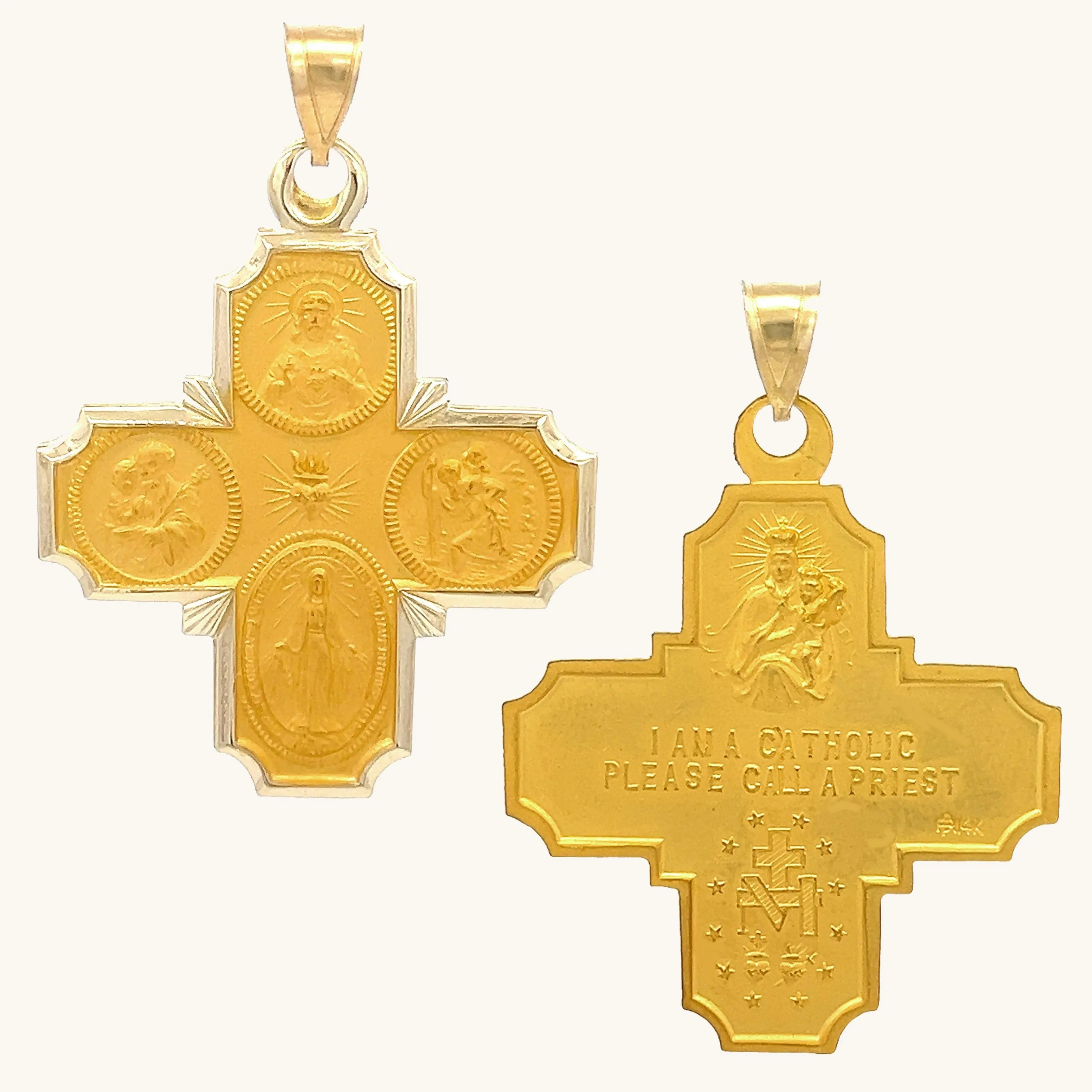 SOLID 14K GOLD FOUR WAY MEDAL | CROSS PENDANT