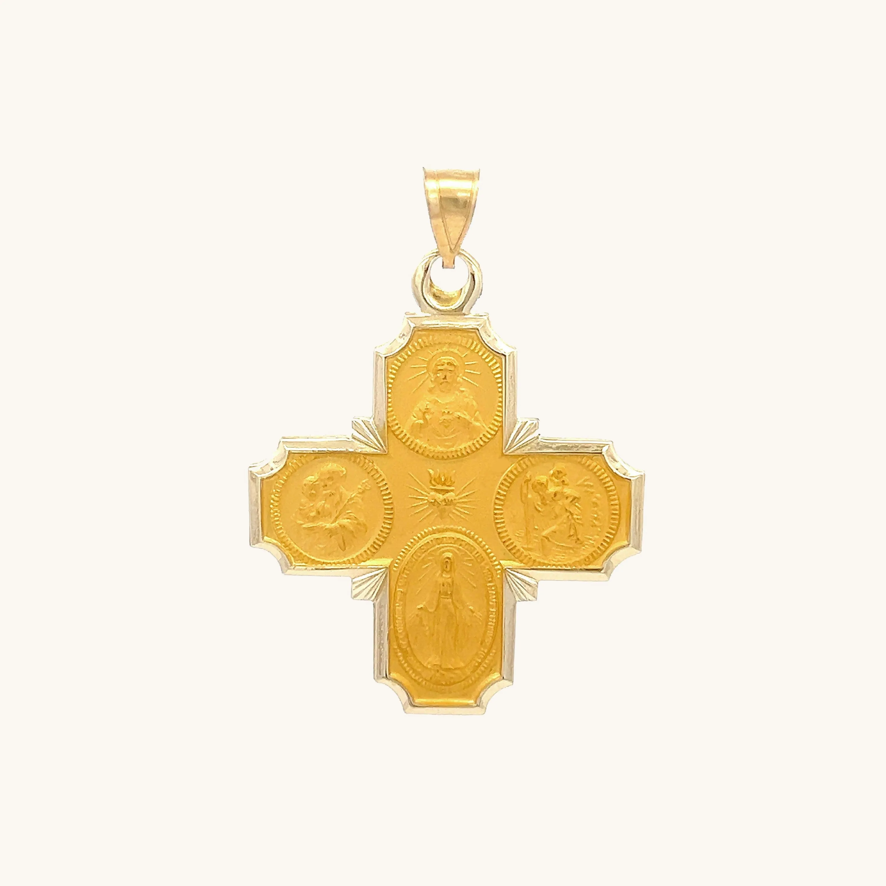 SOLID 14K GOLD FOUR WAY MEDAL | CROSS PENDANT