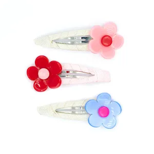 SPR- Flower Vania in Satin Blue Red Light Pink Hair Clips