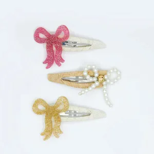 SPR24- Bows Fancy in Gold, Pearl, and Vintage Pink Snap Clips
