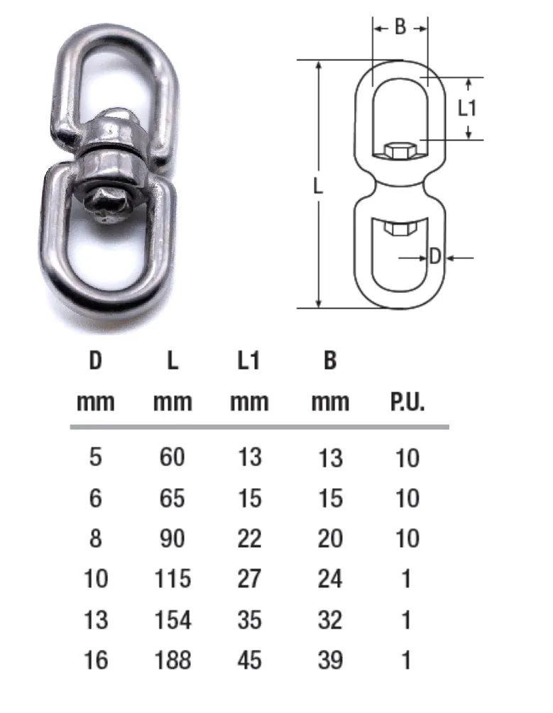 Stainless steel swivel eye shackle mooring 316 A4 marine grade boat chain link