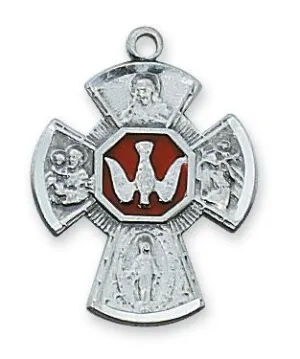 Sterling Silver Enameled 4-way Medal 7/8" with Chain