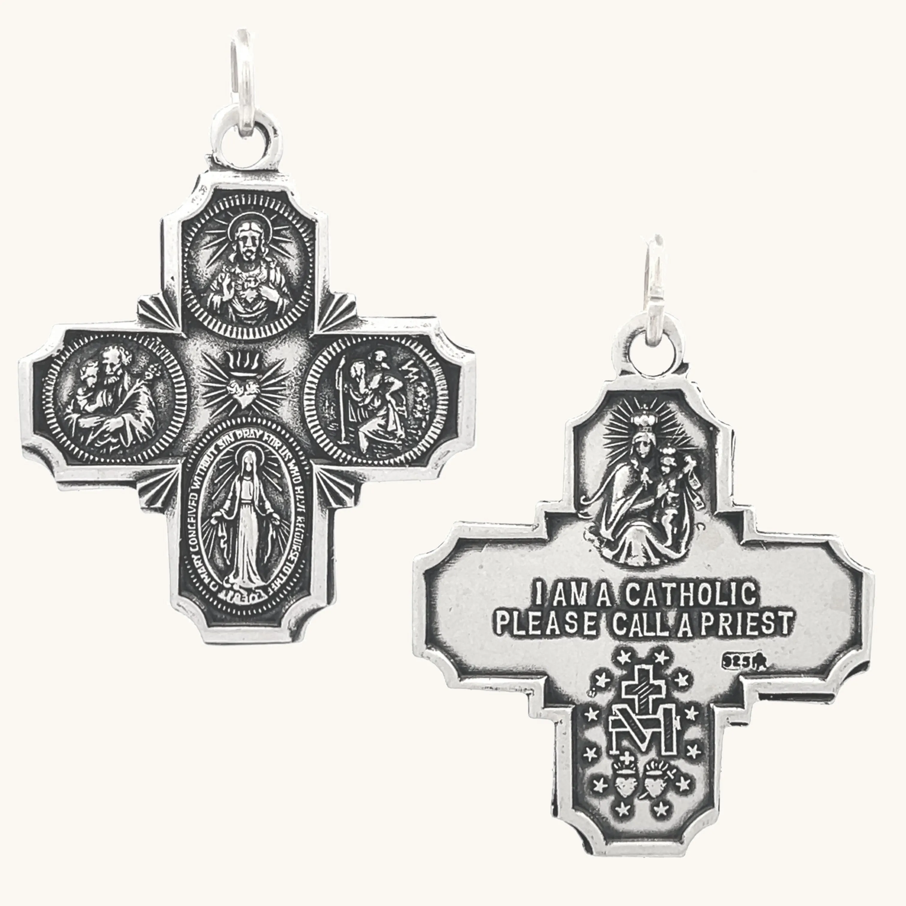 STERLING SILVER FOUR WAY MEDAL | CROSS PENDANT