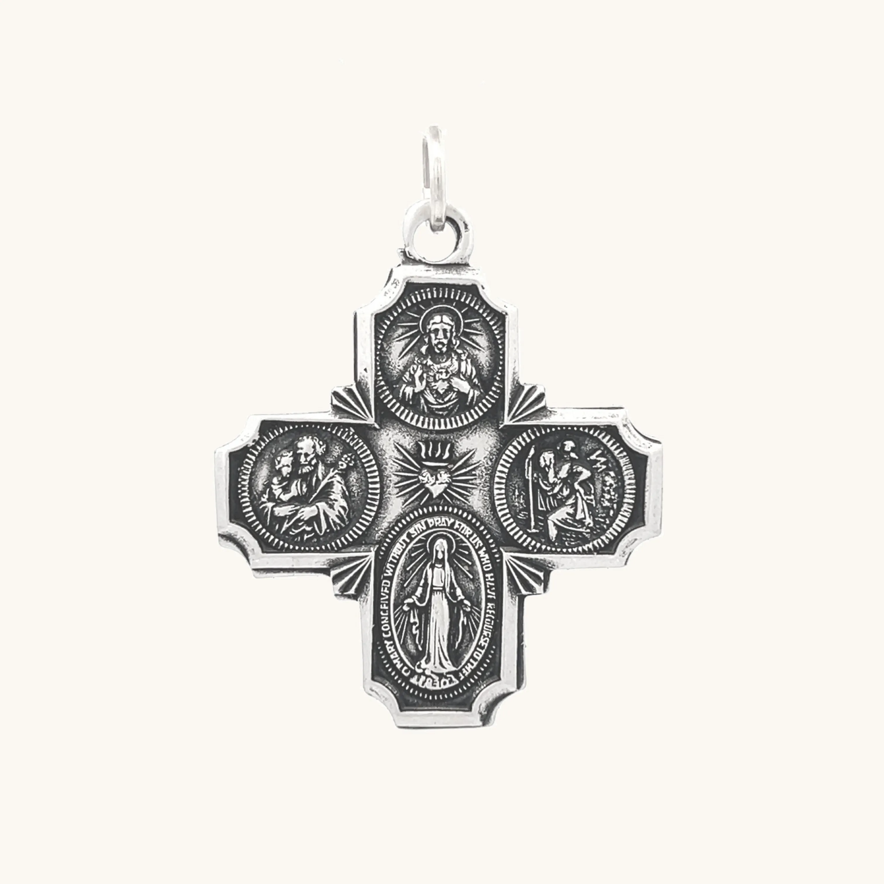 STERLING SILVER FOUR WAY MEDAL | CROSS PENDANT