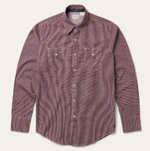 Stetson Men's Red Broken Diamond Print Long Sleeve Snap Shirt
