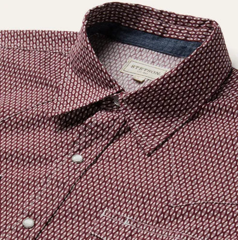 Stetson Men's Red Broken Diamond Print Long Sleeve Snap Shirt