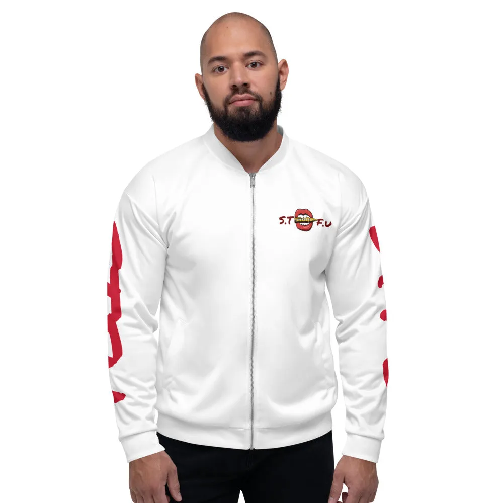 STFU Classic Logo Unisex Bomber Jacket - White