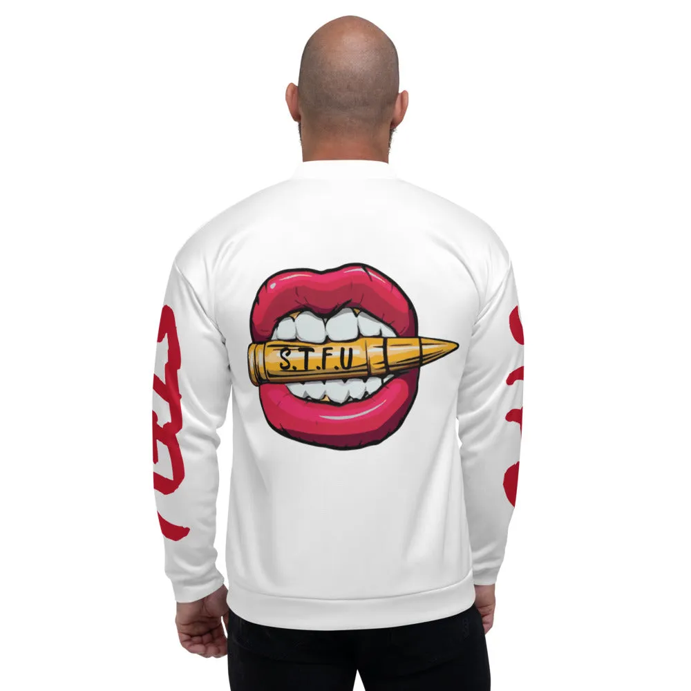 STFU Classic Logo Unisex Bomber Jacket - White