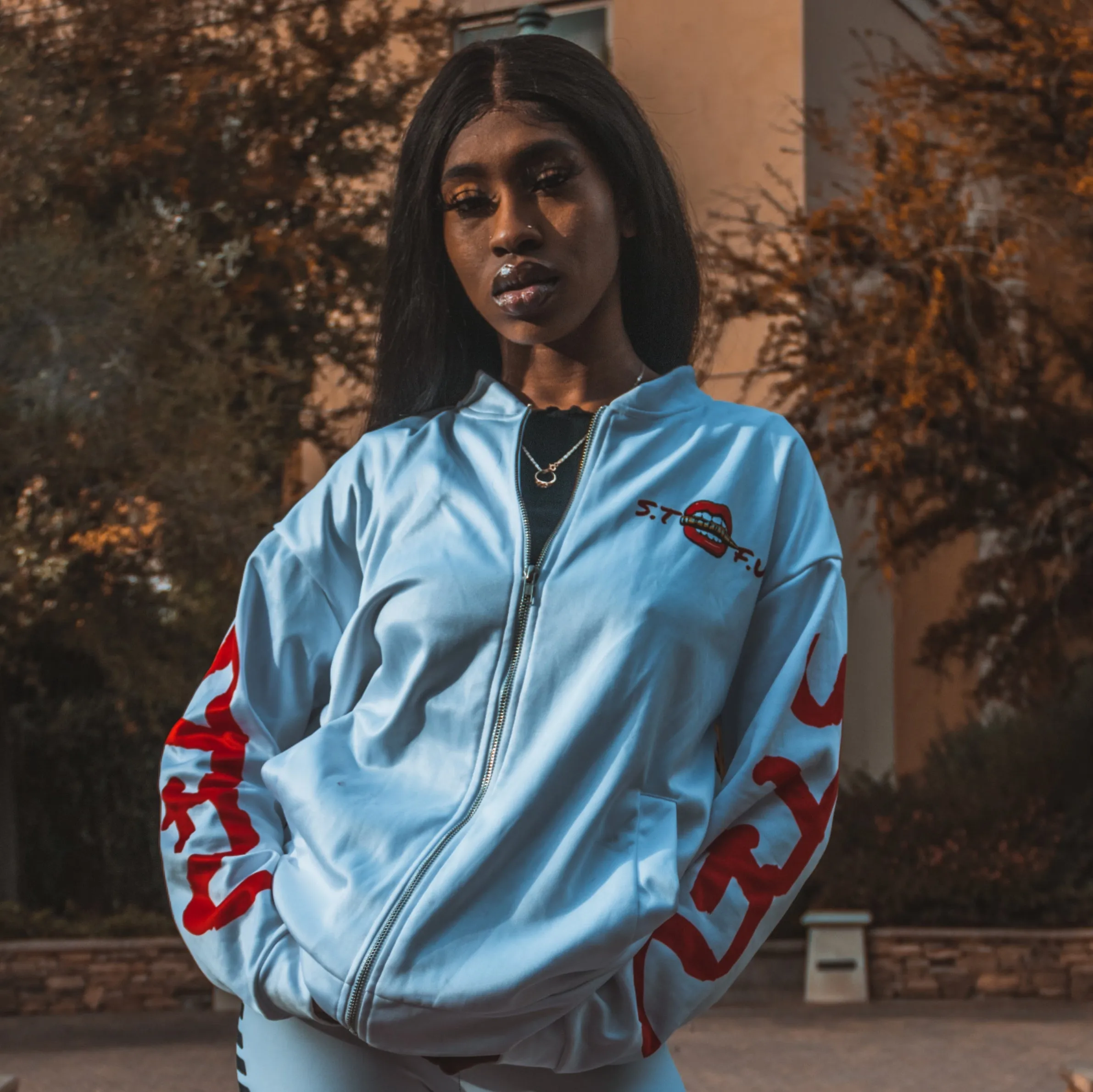 STFU Classic Logo Unisex Bomber Jacket - White