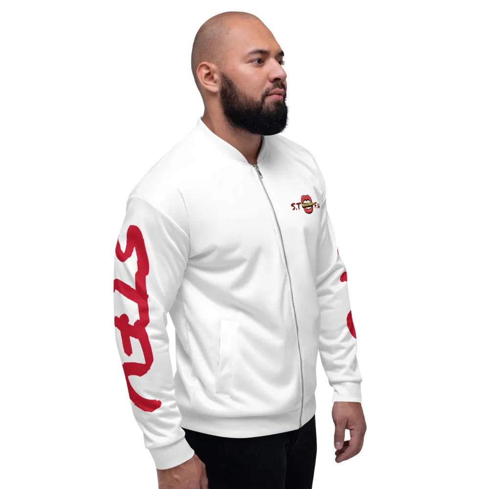 STFU Classic Logo Unisex Bomber Jacket - White