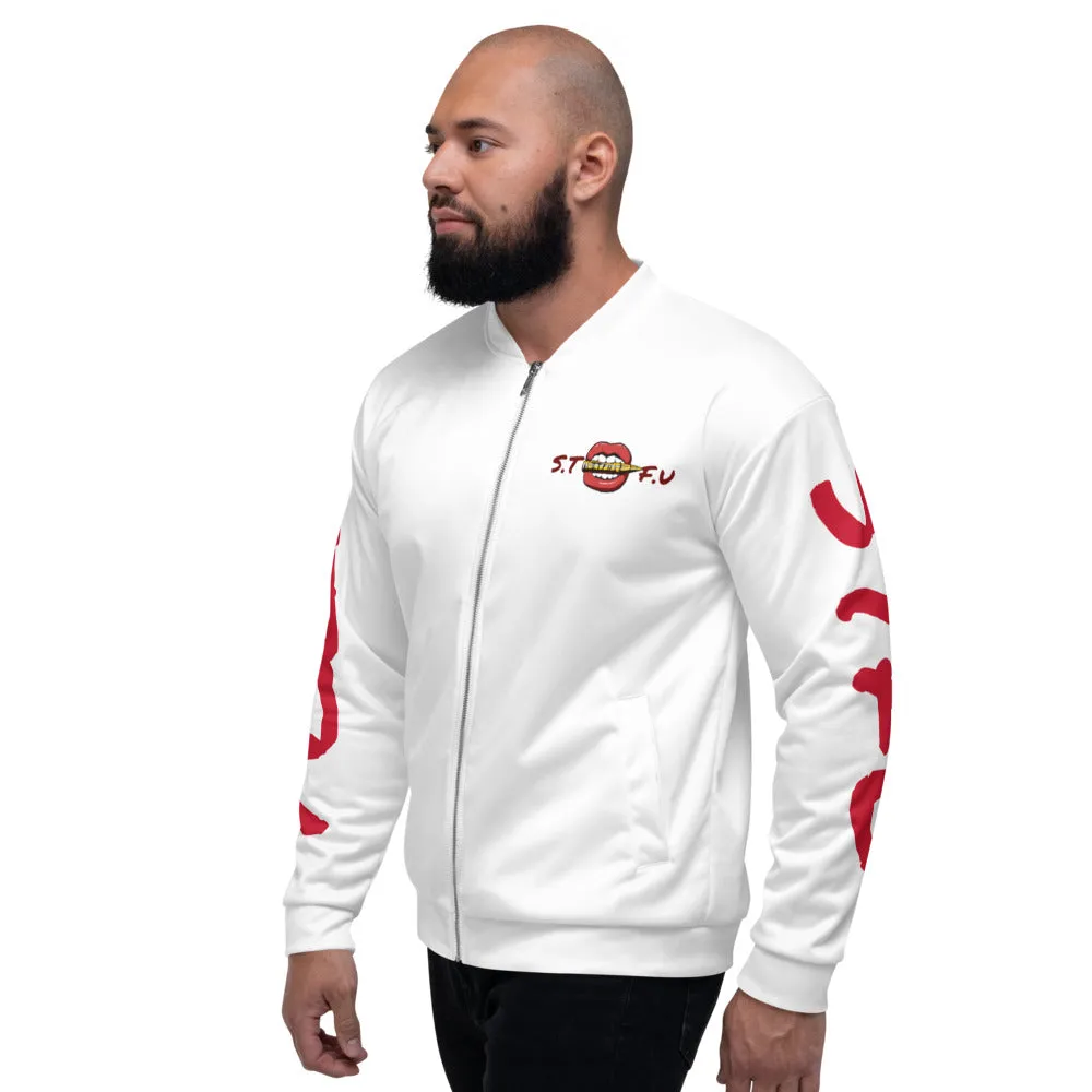 STFU Classic Logo Unisex Bomber Jacket - White