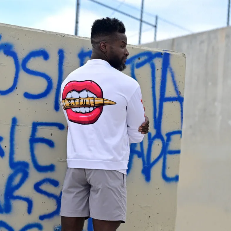 STFU Classic Logo Unisex Bomber Jacket - White