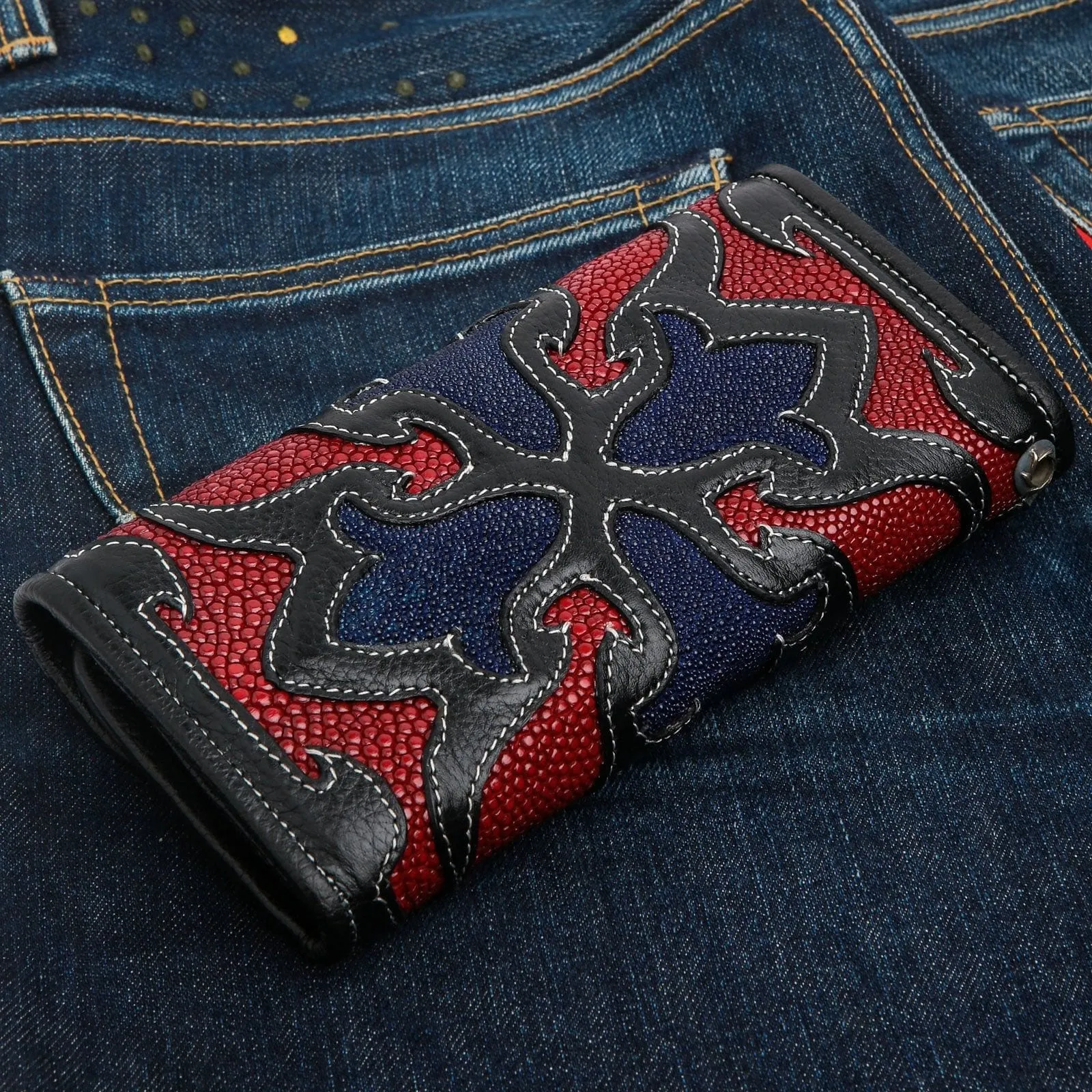 Stingray Leather Tribal Rider Tattoos Biker Chain Wallet