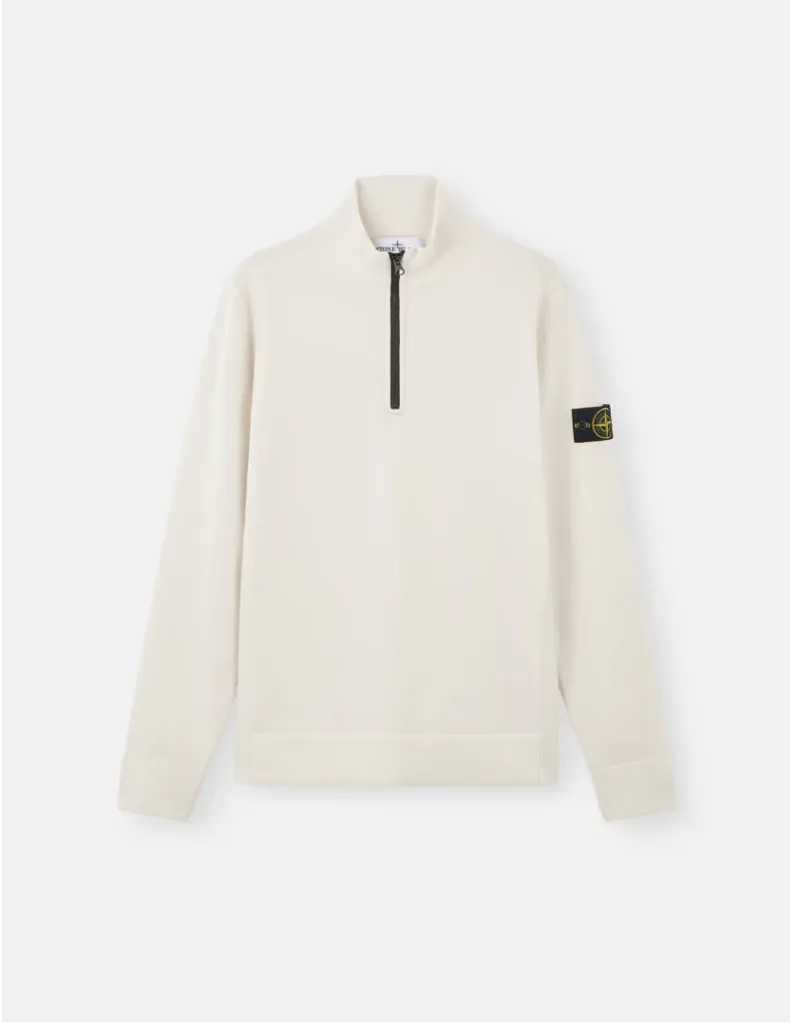 Stone Island 8115521 Stretch RWS Wool Qtr Zip Knitwear Off White