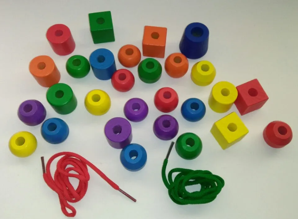 String Along Wooden Threading Blocks By Color or Shape