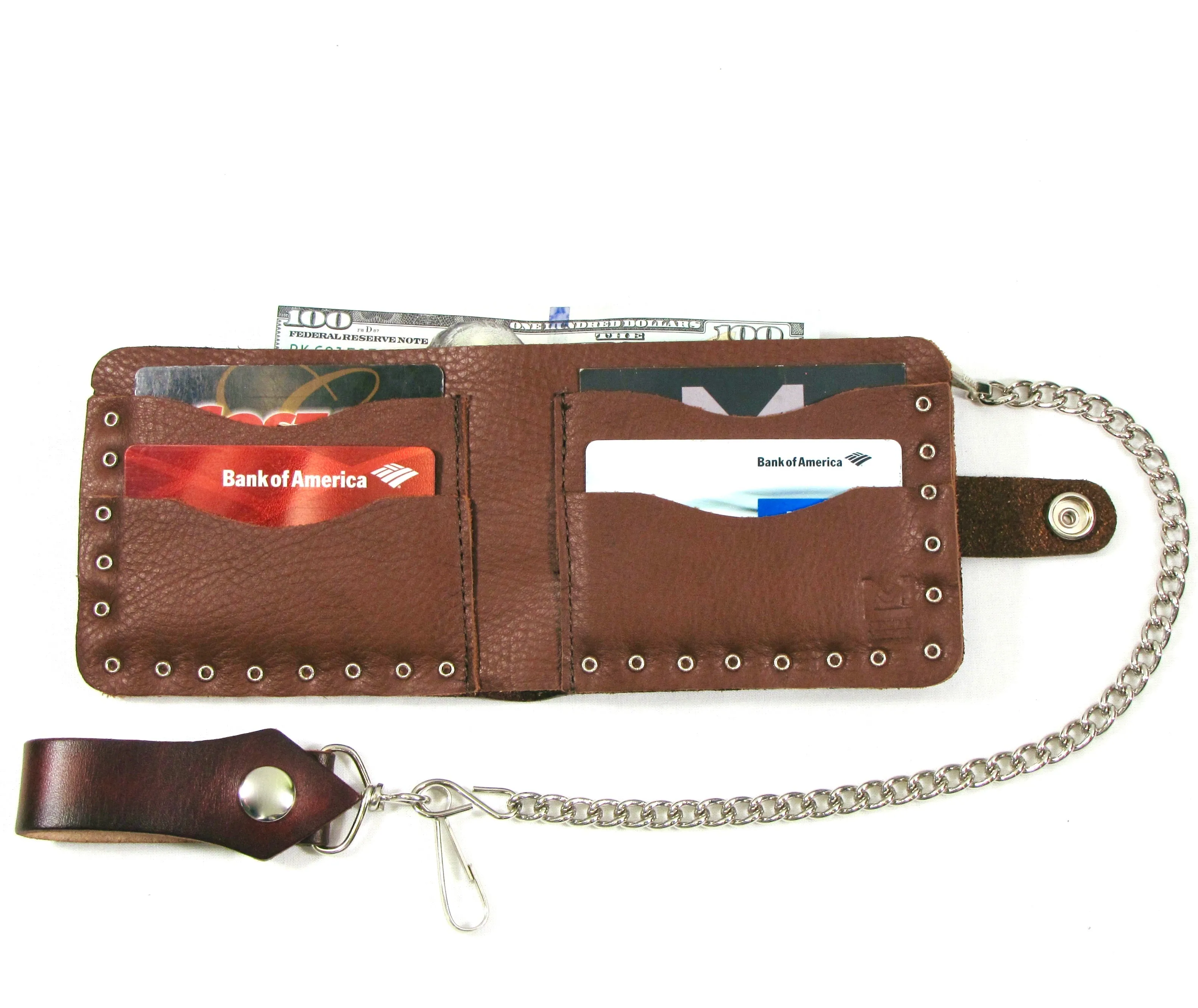 Studded Antique Finish Billfold w/Chain -Weave