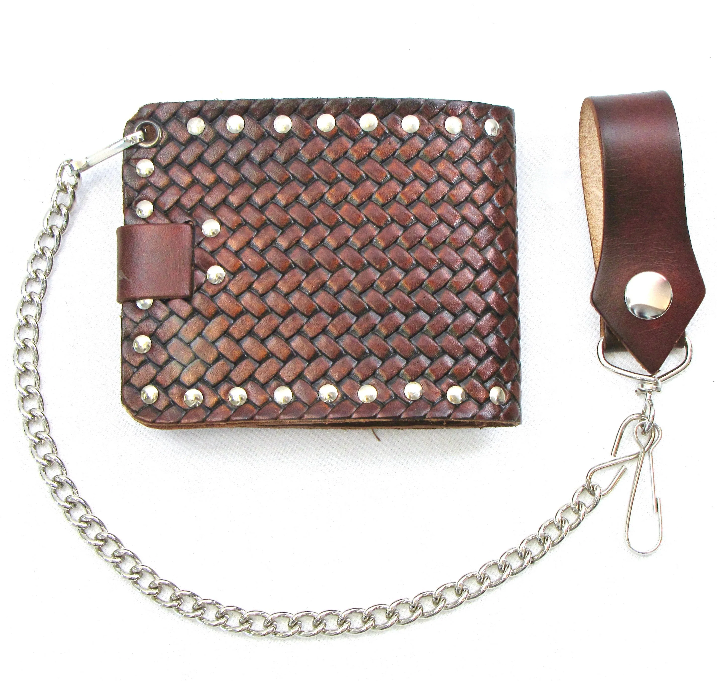 Studded Antique Finish Billfold w/Chain -Weave