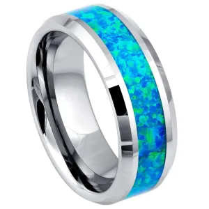 Synthetic Blue Green Opal Inlay Beveled Edge - 8mm