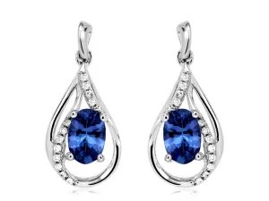 Tanzanite and Diamond Accented Open Teardrop Design Earrings