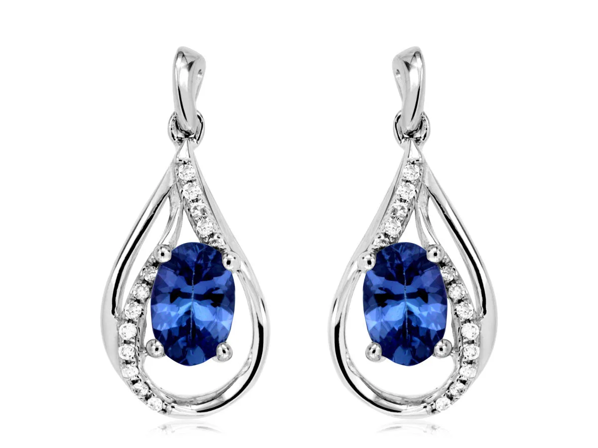 Tanzanite and Diamond Accented Open Teardrop Design Earrings