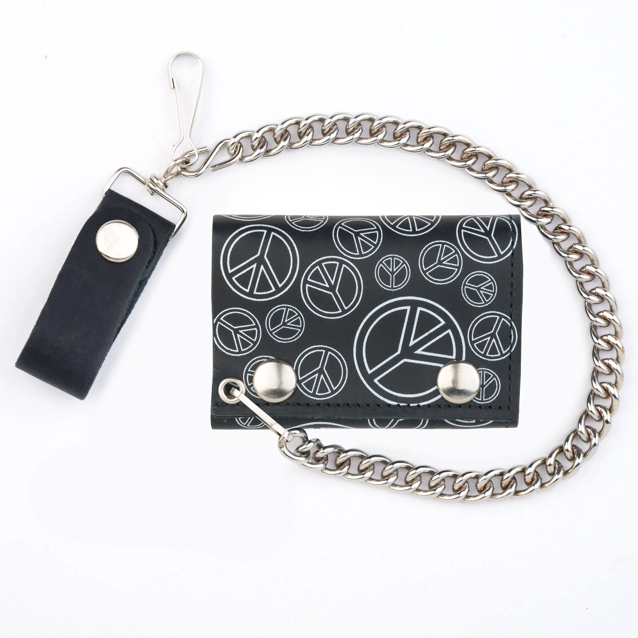 TC304-120X  Tri-Fold Wallet w/ Chain- Multi-Peace Sign