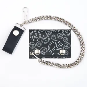 TC304-120X  Tri-Fold Wallet w/ Chain- Multi-Peace Sign
