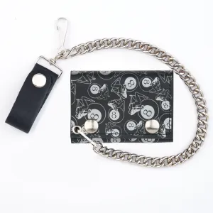 TC304-157X  Tri-Fold Wallet w/ Chain- Multi-Girl w/ 8-Ball
