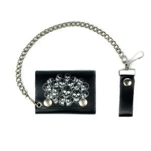 TC304-212  Tri-Fold Wallet w/ Chain- Multi-Skulls