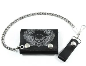 TC304-34 Tri-Fold Wallet w/ Chain- Skull Wings