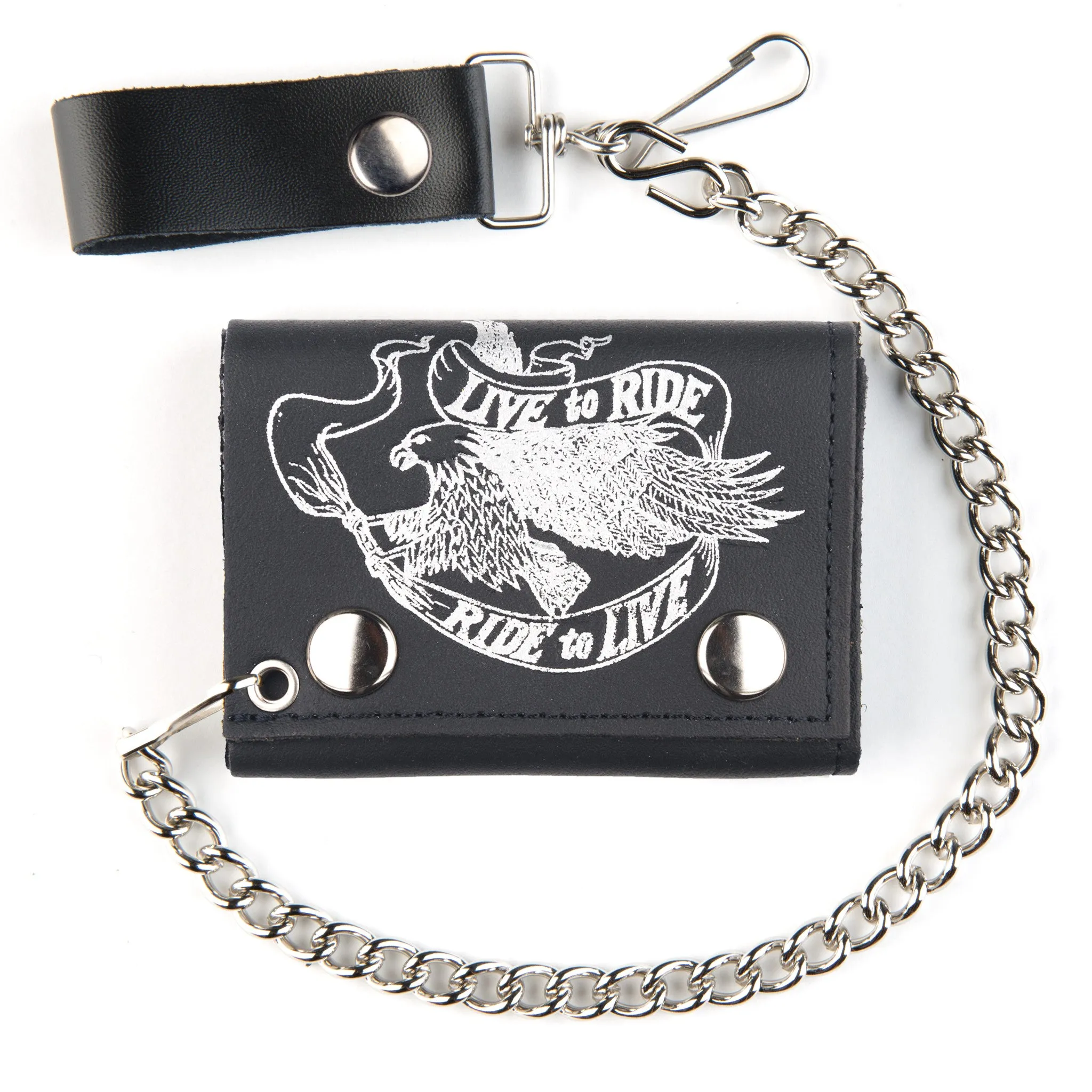 TC304-37s  Tri-Fold Wallet w/ Chain- Live To Ride / Ride To Live