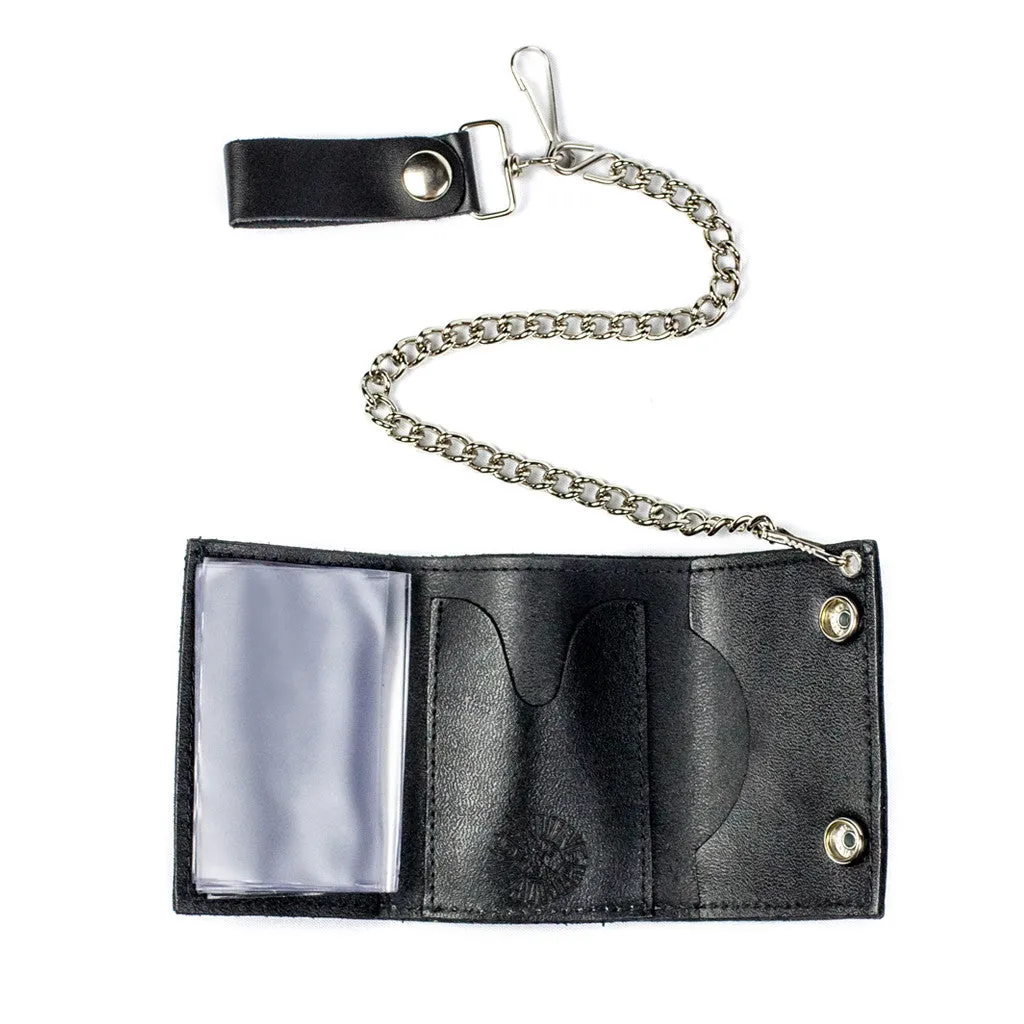 TC304-49 Tri-Fold Wallet w/ Chain- Skull w/ Scroll