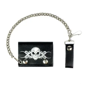 TC304-49 Tri-Fold Wallet w/ Chain- Skull w/ Scroll