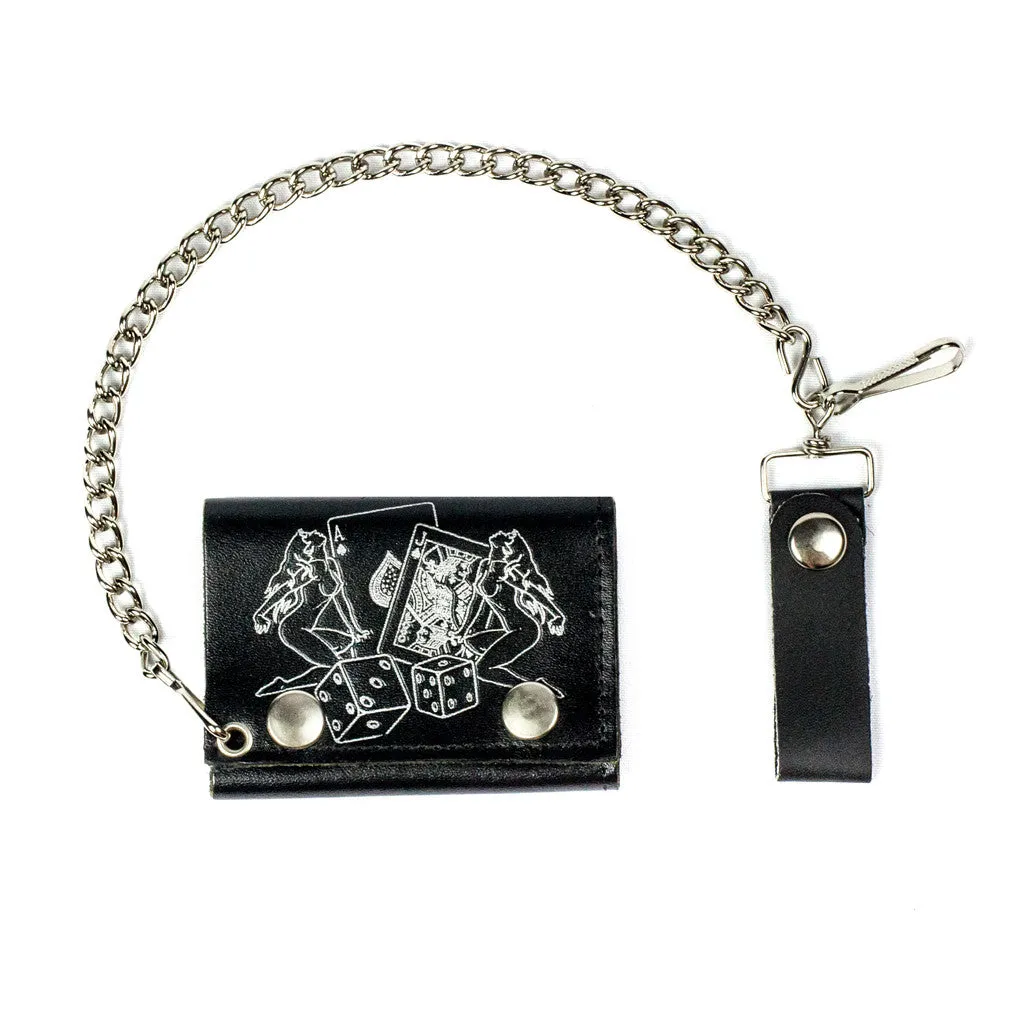 TC304-57  Tri-Fold Wallet w/ Chain- Girls & Gambling