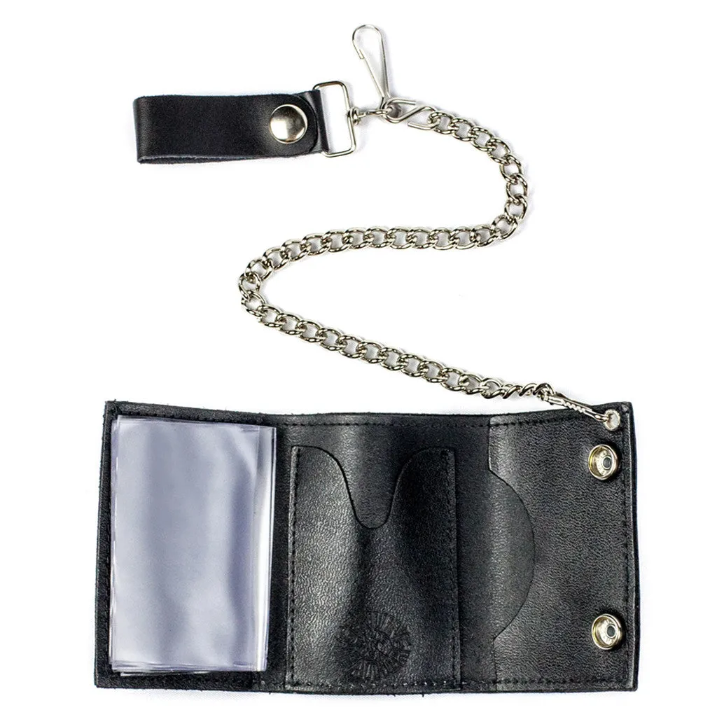 TC304-79  Tri-Fold Wallet w/ Chain- Multi-Pot Leaf