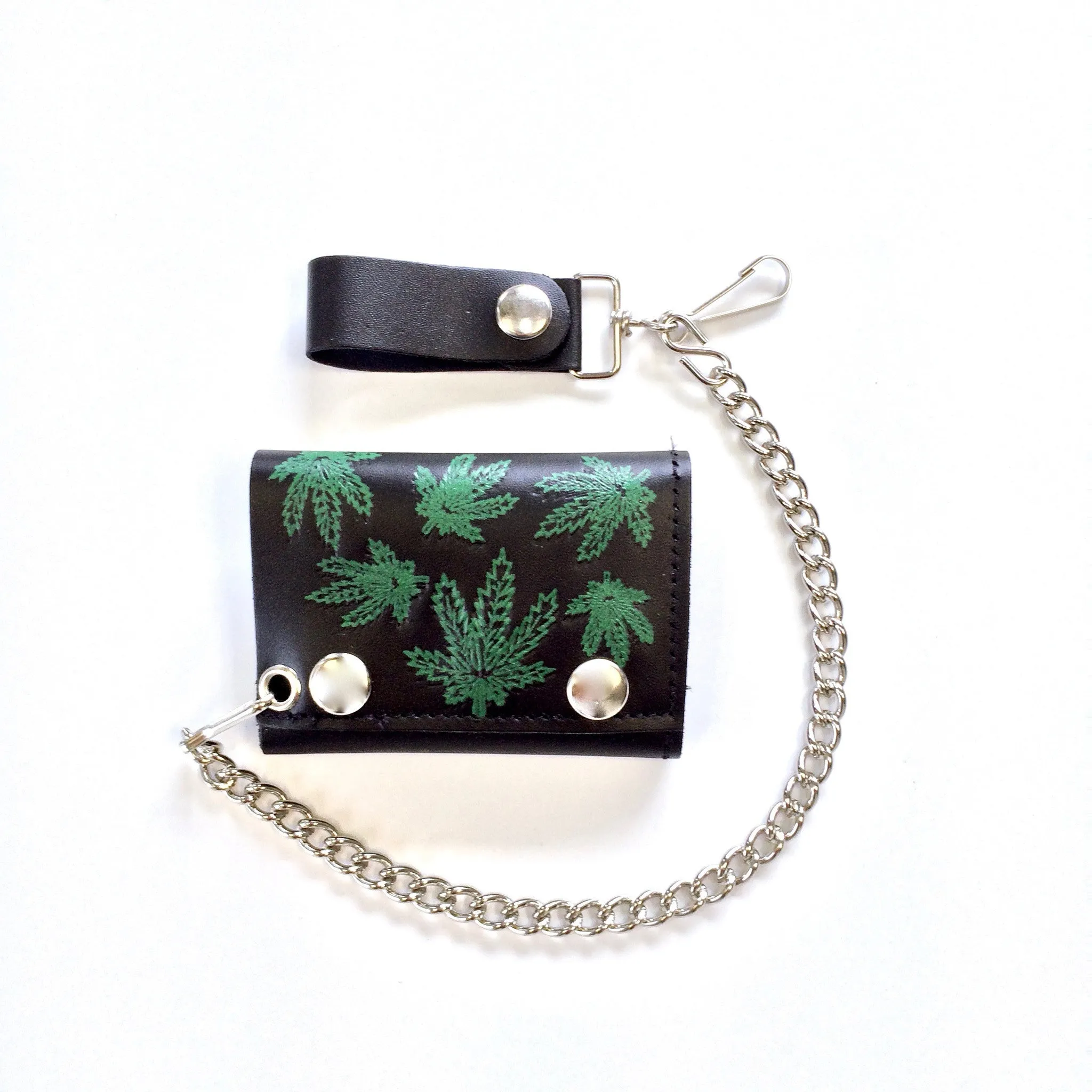 TC304-79  Tri-Fold Wallet w/ Chain- Multi-Pot Leaf