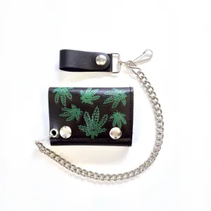 TC304-79  Tri-Fold Wallet w/ Chain- Multi-Pot Leaf