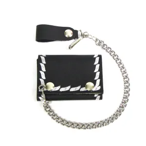 TC304-X3  Tri-Fold Wallet w/ Chain- Brush Stroke Border