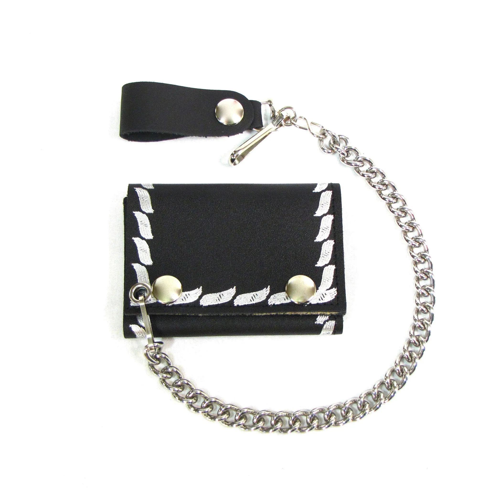 TC304-X3  Tri-Fold Wallet w/ Chain- Brush Stroke Border