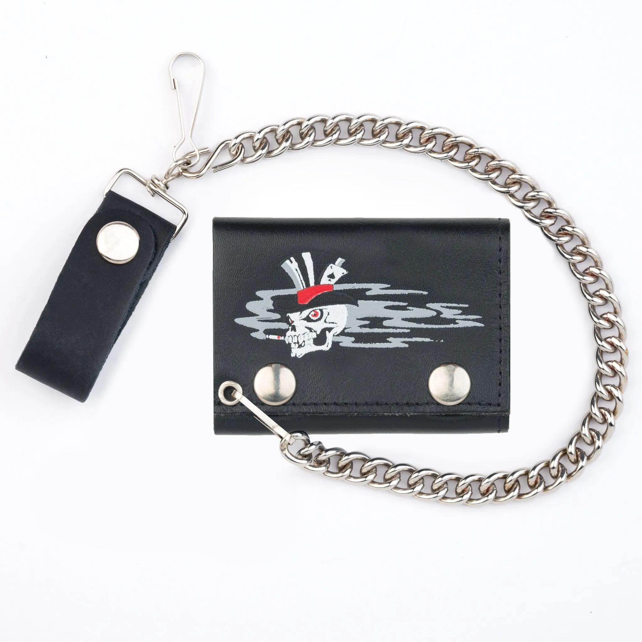 TC304CC-178 Tri-Fold Wallet w/ Chain- Top Hat Skull